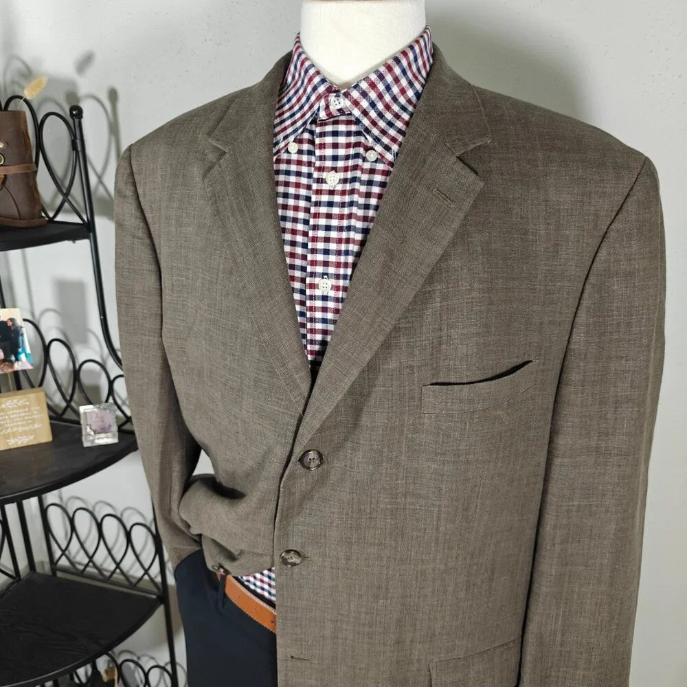 Coconut Grove Men's Sport Coat Blazer Three Button‎ Brown Linen Polyester 48R